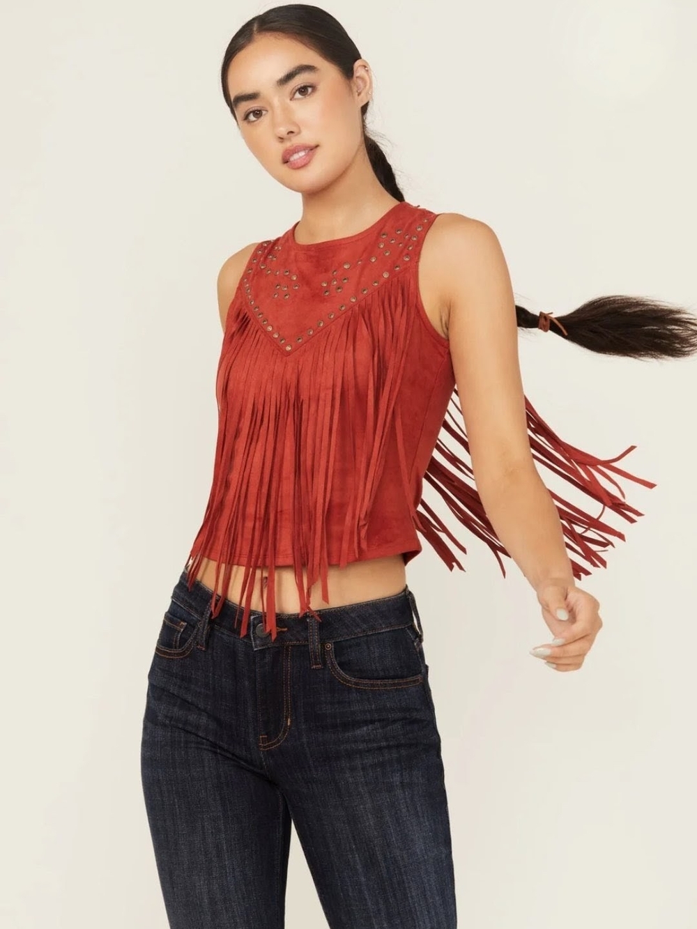 Idyllwind Fringed Faux Suede Rust Orange Sleeveless Top NWT S XL